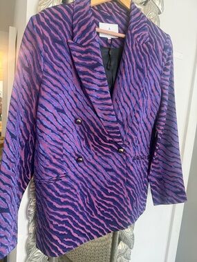 Purple Zebra-Print Double-Breasted Blazer